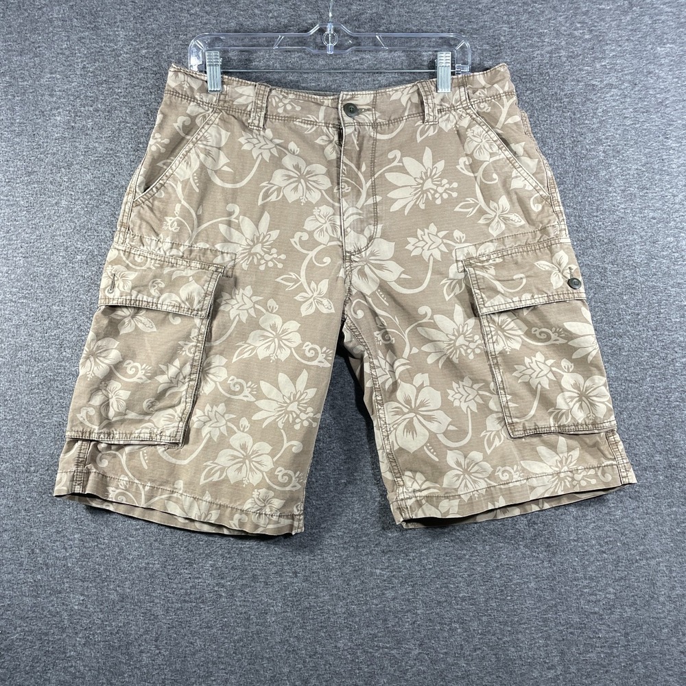 Old Navy Surplus Co Mens 32 Brown Floral Hibiscus Ripstop Cargo Shorts Y2K Style